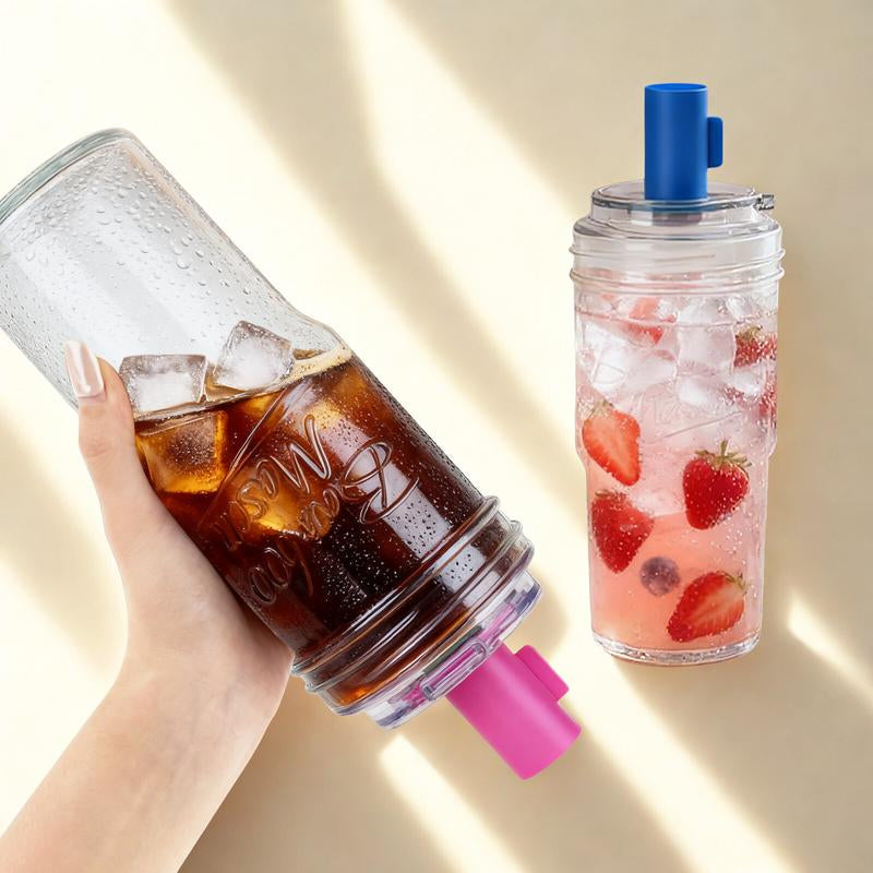 CAPCUP 2-Pack 24Oz Leak Proof Glass Tumbler with Lid & Straw - Thickened for Iced Coffee, Smoothies,Cocktails and Juices-Elegant Durable for Home, Office,Travel- Dishwasher Safe Reusable Water Bottles