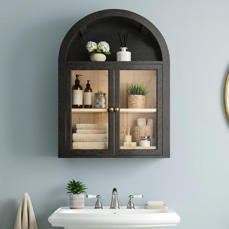 Arched Wall Mounted Medicine Cabinets with Tempered Glass Doors,Bathroom Cabinet with Adjustable Shelf for Kitchen,Living Room