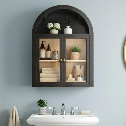 Arched Wall Mounted Medicine Cabinets with Tempered Glass Doors,Bathroom Cabinet with Adjustable Shelf for Kitchen,Living Room