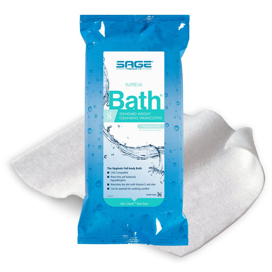 Sage Comfort Bath Rinse-Free Wipes, Aloe, Unscented, Soft Pack 7988