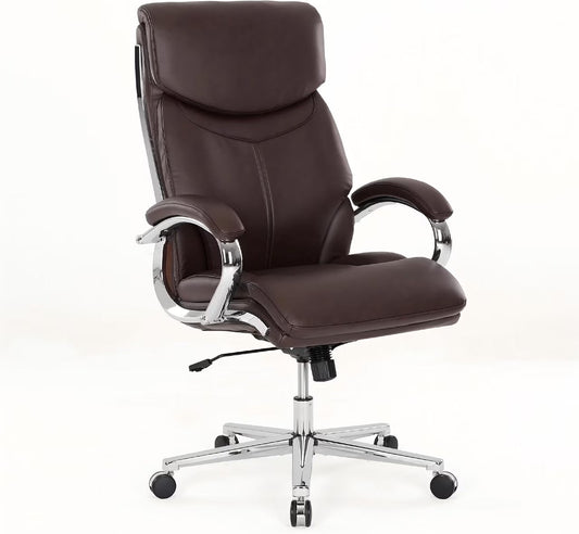 COLAMY High Back Executive Office Chair, PU Leather Computer Desk Chair with Extra Thick Padded Seat Cushion, Quiet Rubber Rolling Casters and Adjustable Tilt Tension for Home Workspace,Brown