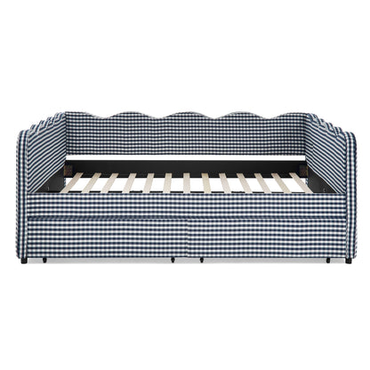 Gingham Daybed With USB Charging Port, Wave-Shaped Design