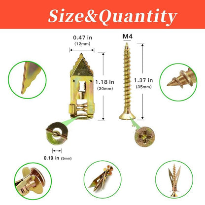 60Count Drywall Self Drilling Anchors and Screws,Easy Application,No Drill or Holes in Wall,Heavy-Duty Zinc-Plated Steel Anchors with Self-Tapping Screws,Hollow Screws and Anchors for Tv,Bicycle,Cabinet Fixing Accessories.