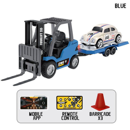 Hotfree 1/64 Mini RC Forklift, Remote Control Excavator, 11 Channel 2 Mode 2.4Ghz Remote Control Alloy Construction Vehicles Set with USB-C Rechargeable, 2 in 1 Transformable Lift Fork & Hook, Birthday Christmas Gift for Kids Adults Boys and Girls