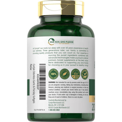 Carlyle Odorless Garlic & Parsley 1800Mg | 200 Softgels | Non-Gmo, Gluten Free Supplement