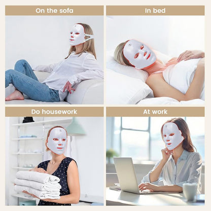 SHMHE Red Light Therapy Mask, 7-Color LED Photorejuvenation Mask, Daily Care Photorejuvenation, Wireless Charging, Ideal Gift for Women, Autumn and Winter Skin Care Facial Care Gift