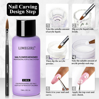 Limegirl Acrylic Nail Kit for Beginners with 75Ml ACRYLIC NAIL LIQUID Professional Nail Kit Acrylic Set with Drill Nude Acrylic Powder and Gel Nail Polish Glitter Decorations Gift for Women Manicure
