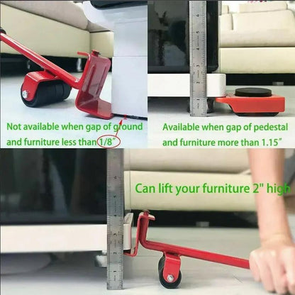 Heavy Duty Furniture Lifter with 4 Sliders for Easy Heavy Furniture Moving, Adjustable Height [Load Capacity: 600Lbs per Wheel] Red and Yellow