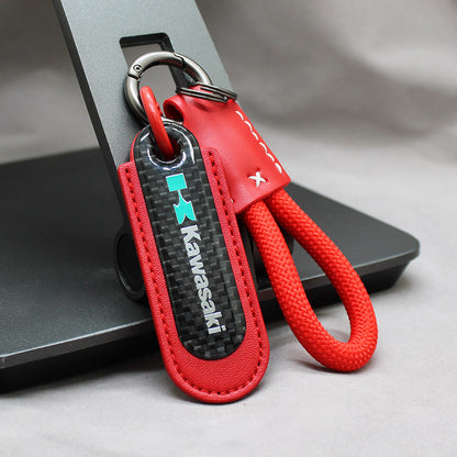 Motorcycle Carbon Fiber Leather Keychain