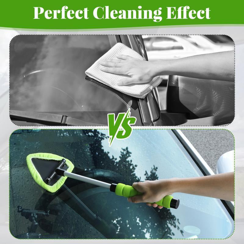 LEIBOO Windshield Cleaning Tool, Microfiber Car Window Cleaner with 3 Reusable and Washable Microfiber Pads and Extendable Handle - Christmas Gift!