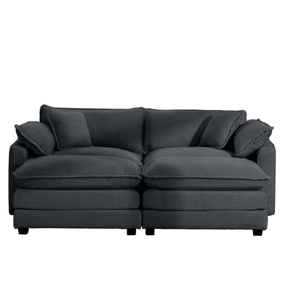 Modern Oversized Modular Cushion Sofa With Ottoman, Low Back, Deep Seating Sofa Set