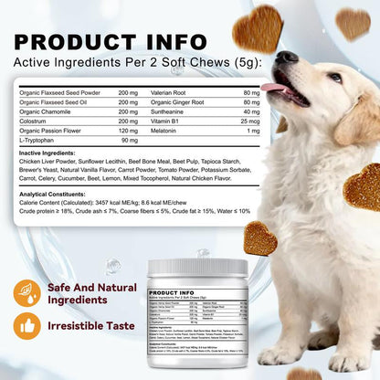Ourcares Calming Chews for Dogs | 120 Soft Chews, Chicken Flavorrelieves Separation Anxiety, Reduces Stress & Destructive Behavior, Aids Sleep & Training