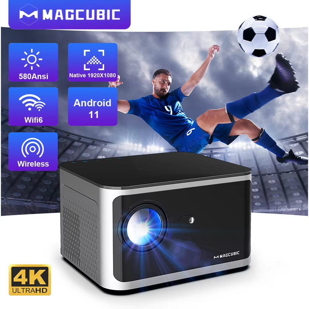 Ultimate 4K Smart Projector with Android 11, 580ANSI Brightness, Full HD 1920x1080, Wifi6 & BT5.0 - Voice Control Home Theater Experience