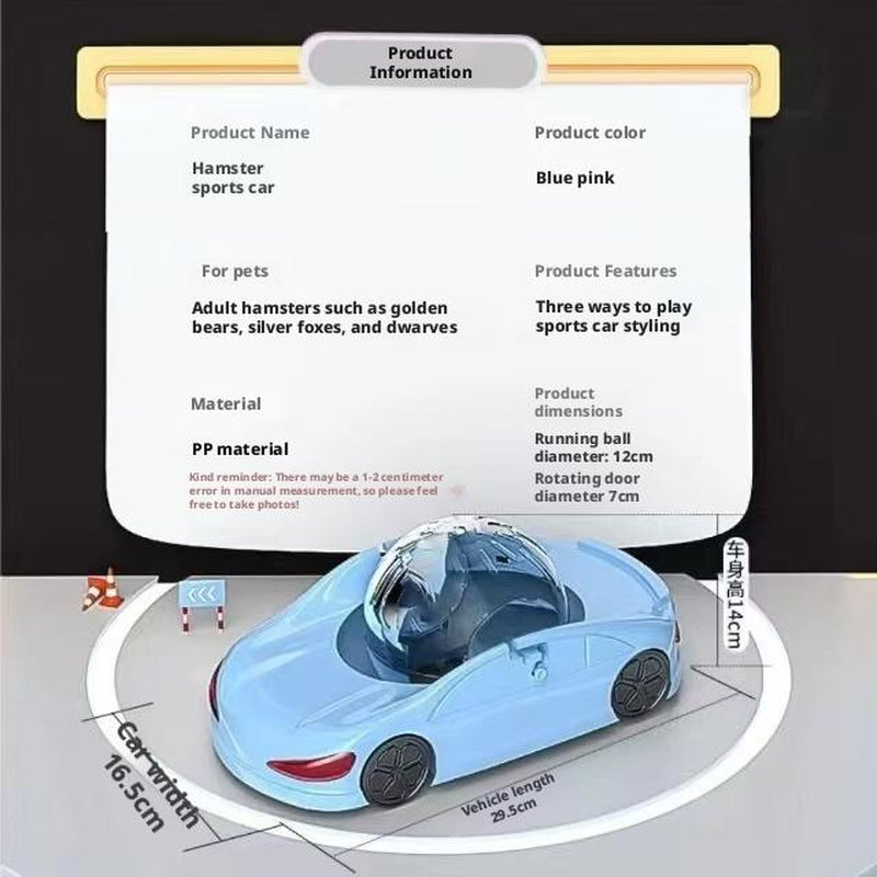 Hamster Car Sports Car with Golden Bear Running Ball Running Wheel for Small Pets Hamster Toy Car with Rolling Wheel Fun Exercise Play