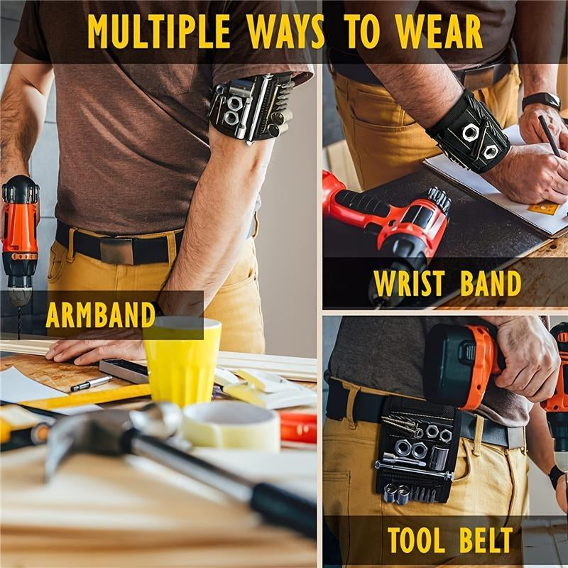 Magnetic Wristband, Adjustable Breathable Tools Storage Armband, Wrist Magnet Screw Holder, Magnetic Wrist Strap for Holding Tools, Screws, Nails, Bolts, Drilling Bits, Tool Pockets