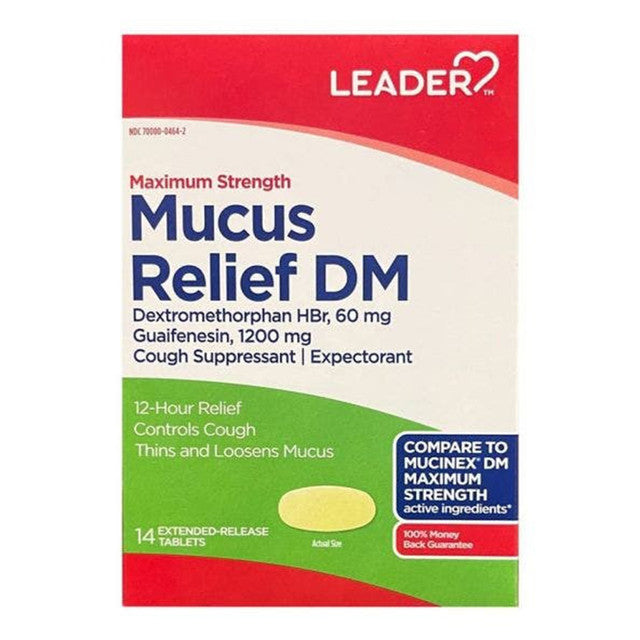 Leader Maximum Strength Mucus Relief – 1200 mg Guaifenesin – 12-Hour Extended Release, 14 Tablets