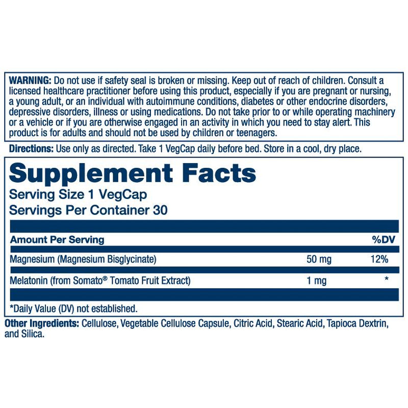Solaray Sleepmag Magnesium & Plant Melatonin 50 Mg Magnesium Glycinate 1 Mg SOMATO Melatonin for Peaceful Rest & Relaxation 30 Vegcaps