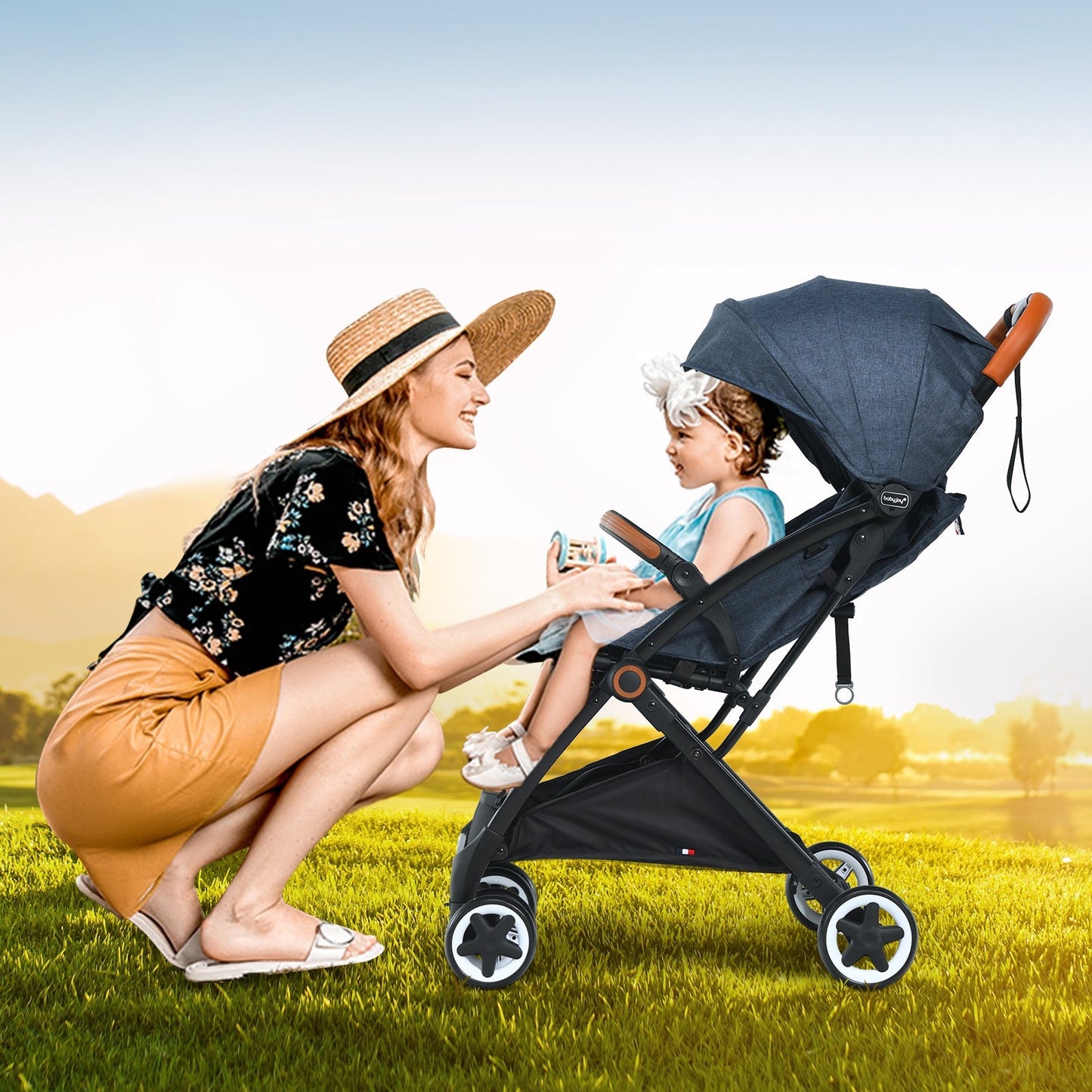 Lightweight Aluminium Frame Baby Stroller with Net-Blue
