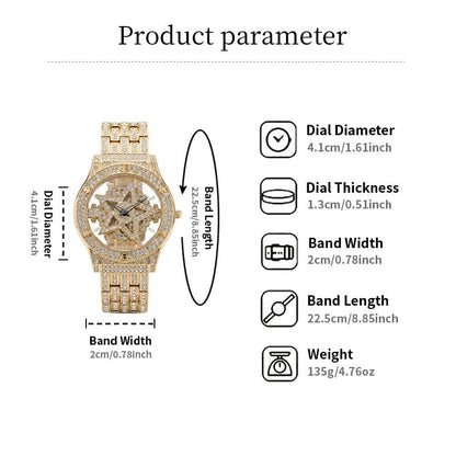 Luxury Watches for Ladies and Gentlemen Luxury round Dial Diamond-Encrusted with Rotating Star Design Quartz Watch - Fashionable Sparkling & Versatile Timeless Classic Design with Adjustment Tool Birthday Gifts