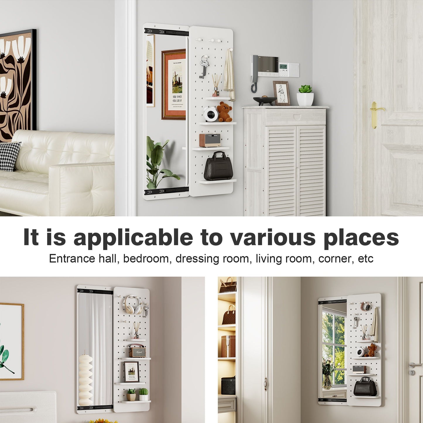 Wall Mounted Full Length Mirror With Shelf And Hook