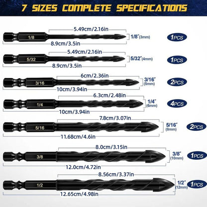 Masonry Spiral Drill Bit Set, Concrete Drill Bit Set for Tile, Brick, Glass, Plastic and Wood, Tungsten Carbide Tip for Ceramic Tile, Wall Mirror, Paver on Concrete or Brick Wall