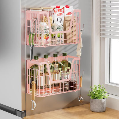 【Holiday Deals】San Dream Magnetic Shelf for Fridge Spice Rack Organizer Magnetic Fruit Basket for Refrigerator Laundry Organizer Spice Snacks Magnet Fridge Shelf-1Pc&2Pcs