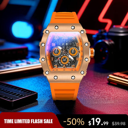 Men'S Colorful Punk Style Quartz Watch, Multi.Functional Waterproof Dual Display Wristwatch, Trendyfashion Sport Watch, Birthday Gift with Gift Boxfashionable Wristwatch Multifunctional Men Luminous Hand