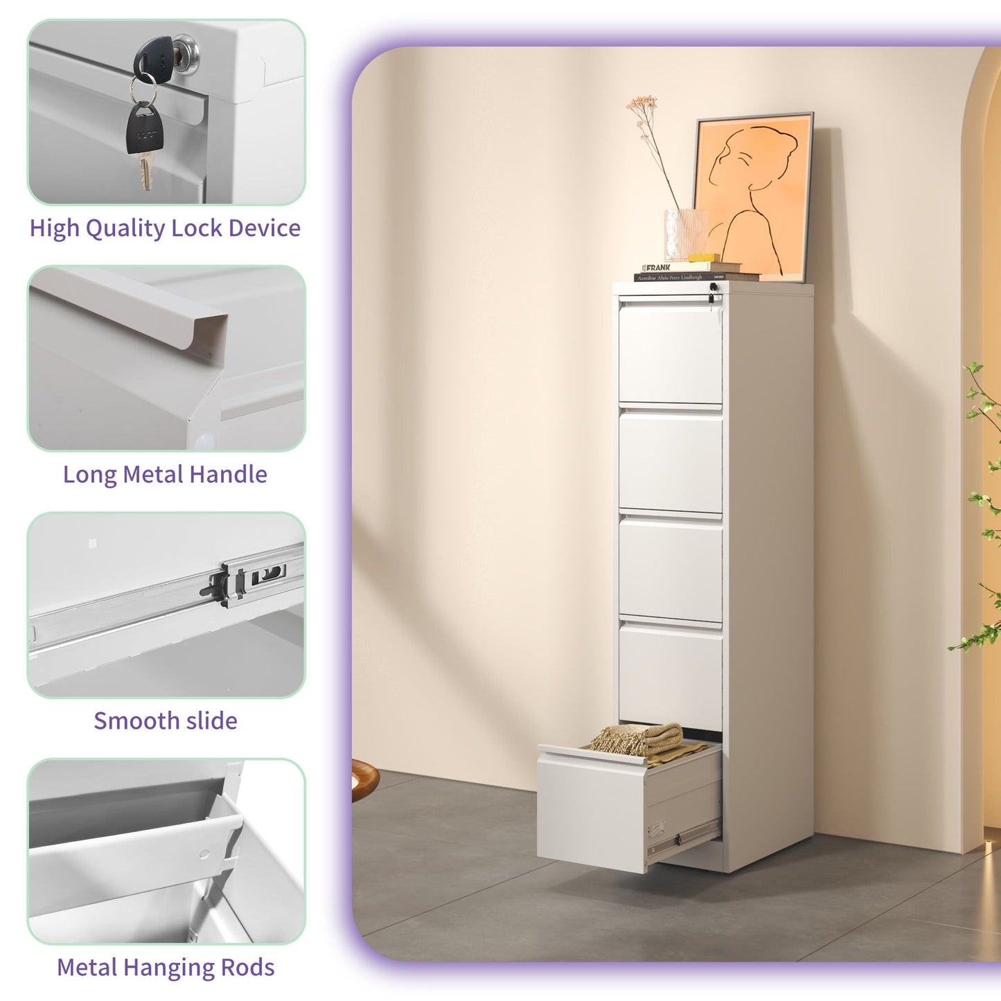Steel Drawer Vertical File Cabinet With Lock For A4 Legal / Letter Size