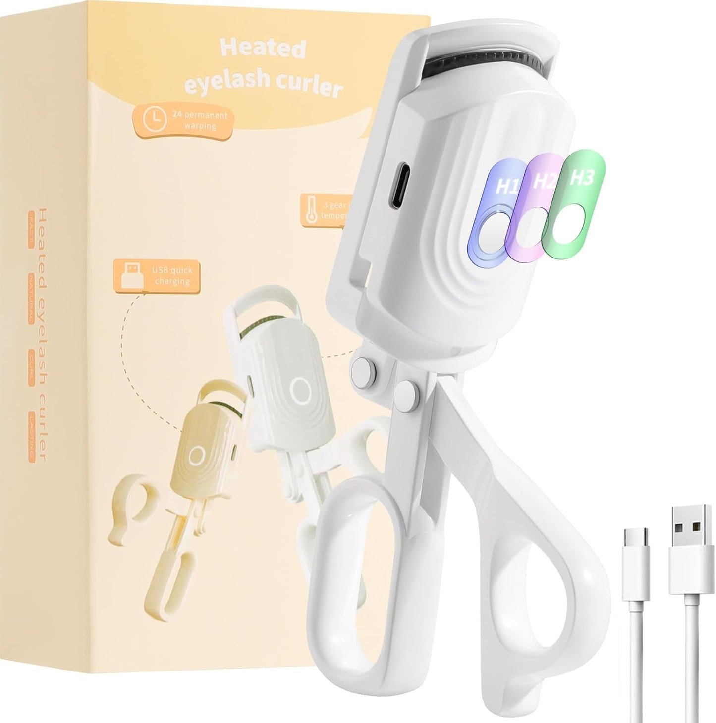 Docolor Heated Eyelash Curler Fast Heat up within 10S, 24 Hours Long Lasting Electric Eyelash Curler 3 Temperature Modes with USB Rechargeable Safe Lash Curler Quick Natural Curling Eye Lashes
