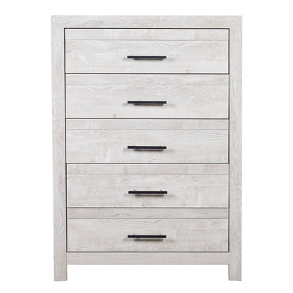 Modern Style 5 Drawer Chest In Natural Rustic Wood With Clean Lines And Spacious Storage