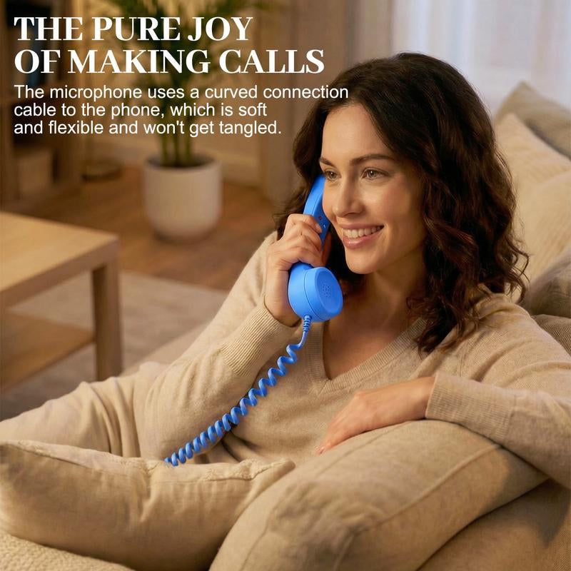 Novelty Retro Handset for Phones – Fun Gift for Parents, Teens & Offices, Easy Plug-In Type-C, Clear Calls, Tangle-Free 3Ft Cable