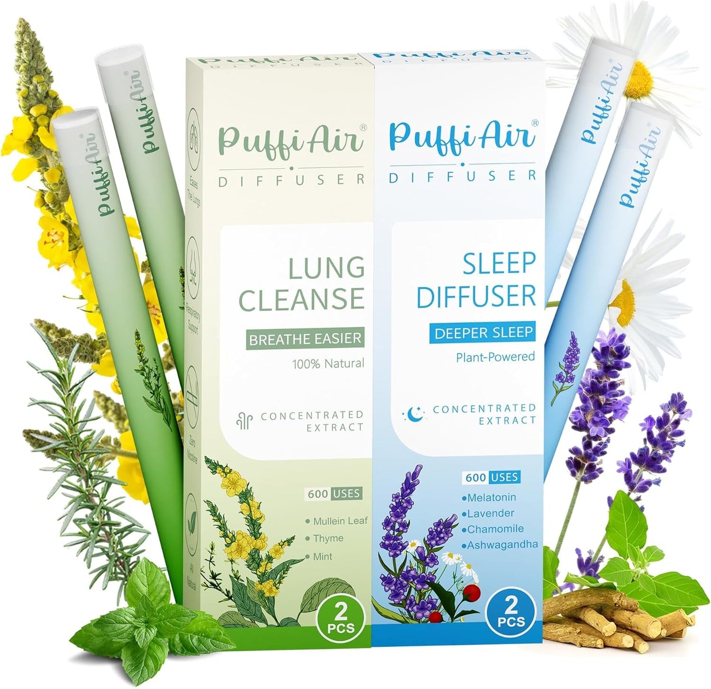 Herbal Diffuser Duo, Sleep and Relax Diffuser Pens with Extract of Melatonin, Chamomile and Other Biotanicals, 100% Natural Swap - up to 600 Uses (Varies by Usage), Stress Relief Duo