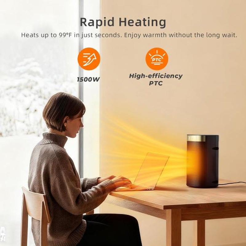 R.W.FLAME 1500W Space Heater, Fast Heating & Energy Saving Portable Electric Heater with Remote, 5 Modes Adjustable Thermostat 24H Timer, Safe Quiet for Bedroom Office Home Use
