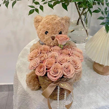 Valentine’S Day Teddy Bear with Eternal Rose Bouquet, Preserved Flower Plush Bear, Romantic Birthday Gift for Her Gift Sets