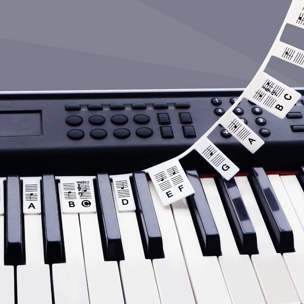Removable Piano Key Stickers Note Labels for 88 Key Full Size Silicone Reusable Piano Keyboard Stickers for Beginners Comes with Box(Black)