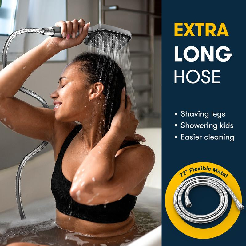 ROLAKUL High Pressure Multi-Mode Handheld Showerhead - Anti-Clogging Nozzles, Built-In Power Wash Function for Cleaning Tubs, Tiles and Pets, Extra-Long Stainless Steel Hose, Wall and Ceiling Mounts.