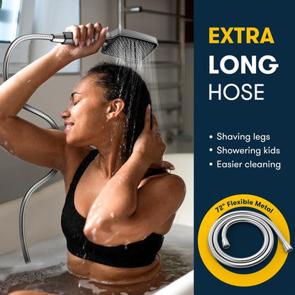 ROLAKUL High Pressure Multi-Mode Handheld Showerhead - Anti-Clogging Nozzles, Built-In Power Wash Function for Cleaning Tubs, Tiles and Pets, Extra-Long Stainless Steel Hose, Wall and Ceiling Mounts.