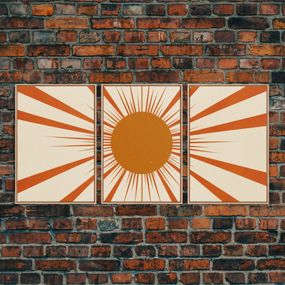 Sun Print Set Of 3, Framed Canvas Prints, Boho Minimalist Midcentury Modern Wall Art, Geometric Sun Print, Nursery Boho Style Decor