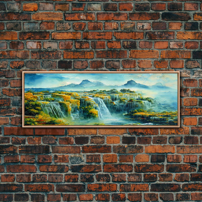 Iguazu Falls of Argentina and Brazil, Framed Canvas Art, Original Waterfall Painting PRINT, Panoramic Extra Large Office Wall Art