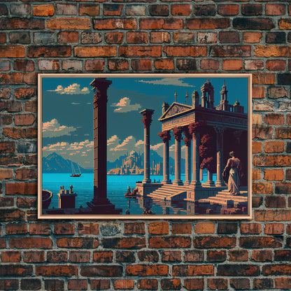 Ancient Roman Architecture, 8 bit pixel art, framed canvas print