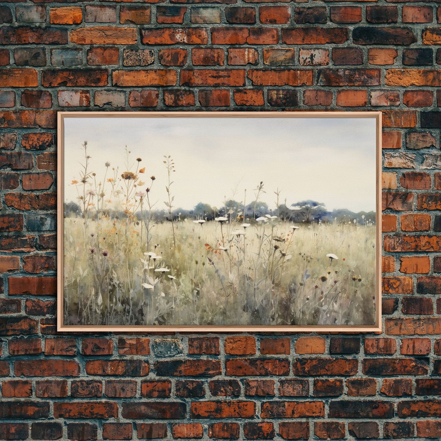 Rustic Country Wildflower Landscape Oil Painting Canvas Print Reproduction, Framed Wall Art, Rustic Farmhouse Decor, Muted Art, Moody Art