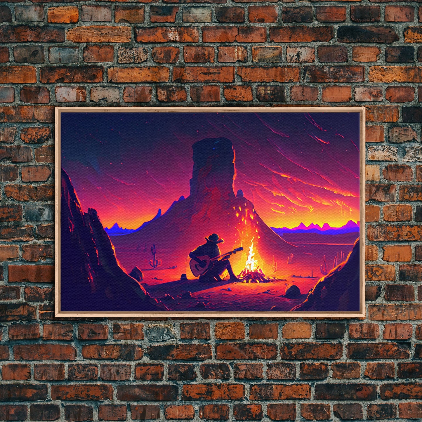 Campfire Songs, Retrowave style art, framed canvas print, synthwave art