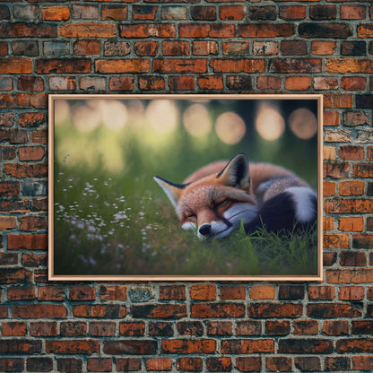 Napping fox Framed Canvas Wall Art, Canvas Print Decor for Home & Office Decoration Canvas Ready to Hang, cute fox art