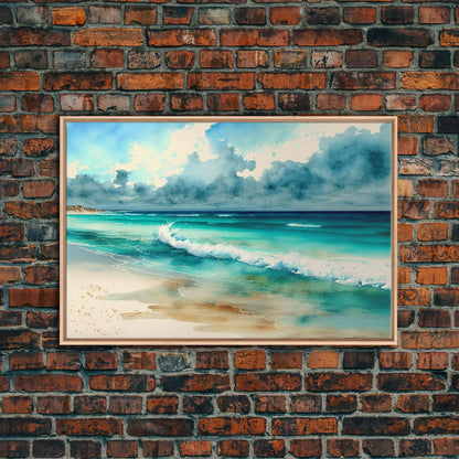 framed emerald green ocean art, beach wall art, framed wall art, living room wall decor, abstract landscape art, framed canvas print