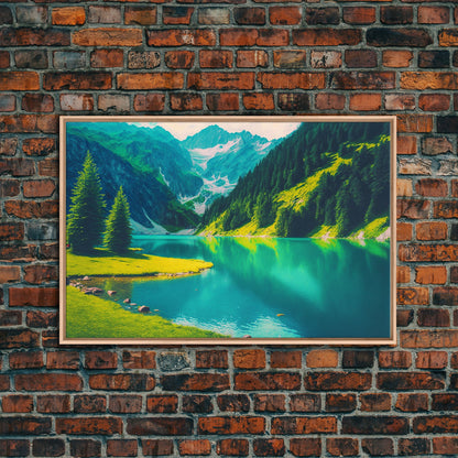 Calm and Serene Landscape Painting, Framed Canvas Print National Park Canvas Art, Framed wall decor, living room wall art, Pine Tree Lake