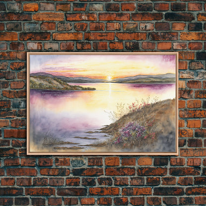 Flower Watercolor Painting, Beautiful thin brush stroke watercolor landscape, framed canvas print, living room art