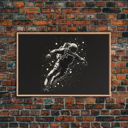 Adrift - Astronaut Lost In Space - Framed Canvas Print - Black and White Space Art