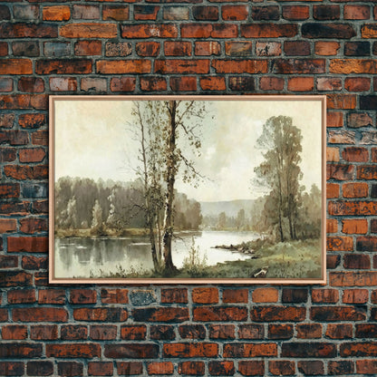 Vintage Landscape Wall Art Canvas Print, Sketch Natural Framed Large Gallery Art, Minimalist Art Ready to Hang, Framed Farmhouse Art