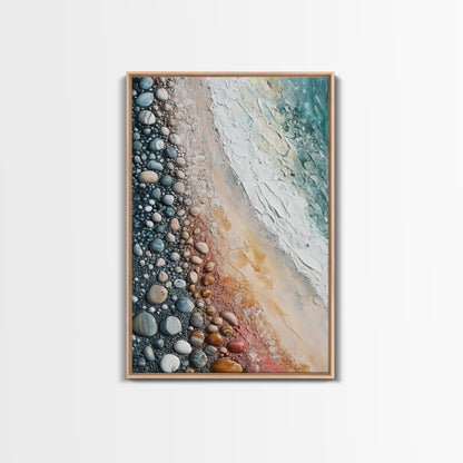 Pebble Beach, coastal painting, nautical decor, wabi sabi art, abstract seascape, textured wall art, ocean print, canvas print