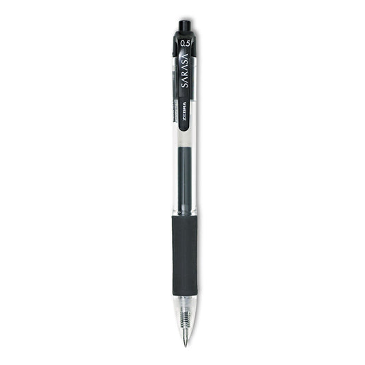 Zebra Sarasa Dry Gel X20 Gel Pen, Retractable, Fine 0.5 mm, Black Ink, Smoke Barrel, 12/Pack